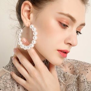 Pearl Round Circle Hoop Earrings